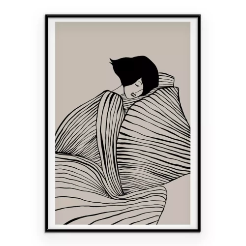 Poster Een minimalistische schets van een vrouw in een jurk met bandjes.