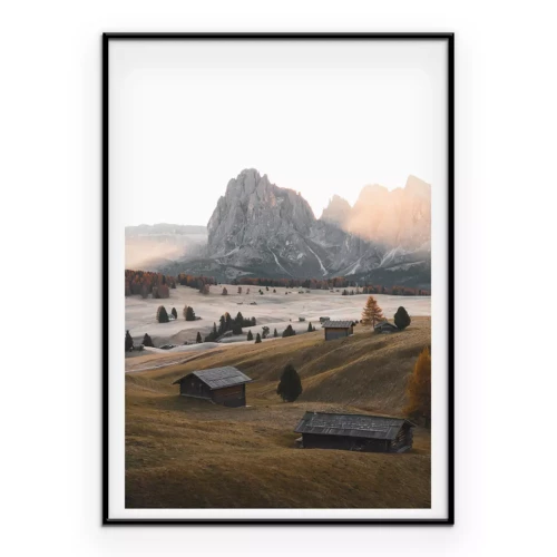 Poster Een bergnederzetting met natuurlijke vegetatie en landschap