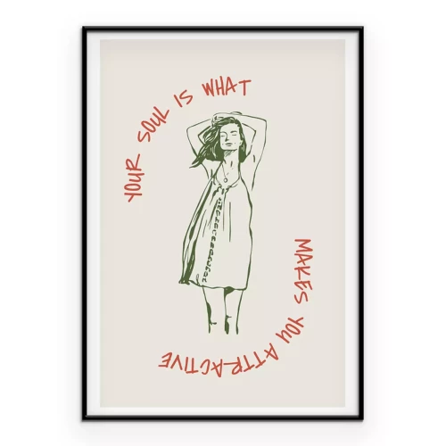 Poster Een elegante vrouw in een jurk en stijlvolle inscripties