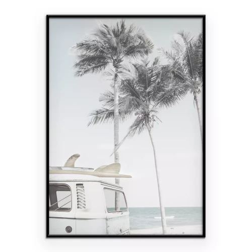 Poster Zomerlandschap met camper en palmbomen