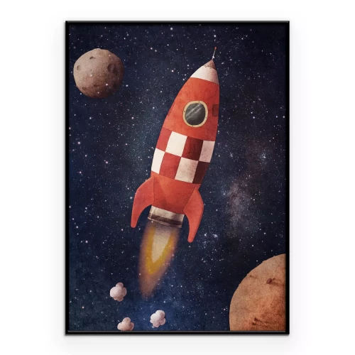 Poster Een ruimteschip in de ruimte met planeten