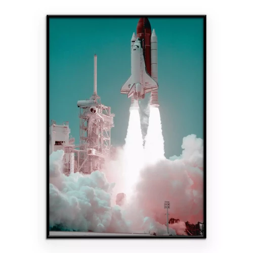 Poster Space Shuttle gelanceerd in een rookwolk