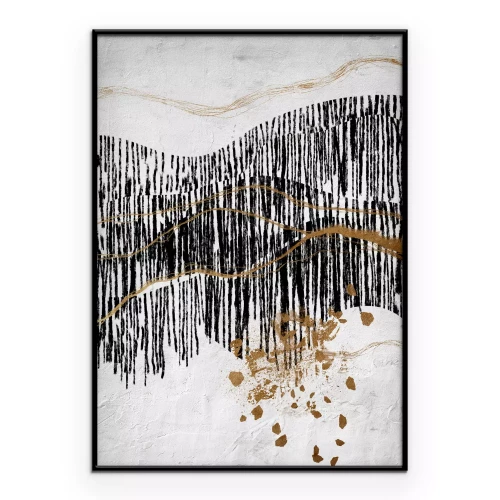 Poster Een compositie met lijnen en gouden versieringen