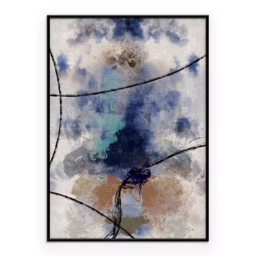 Poster Waterverfvlekken met zwarte lijnen