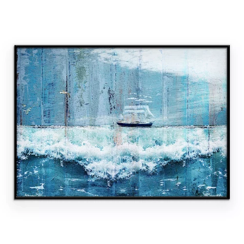 Poster Een geschilderde scène met een zeilschip op zee