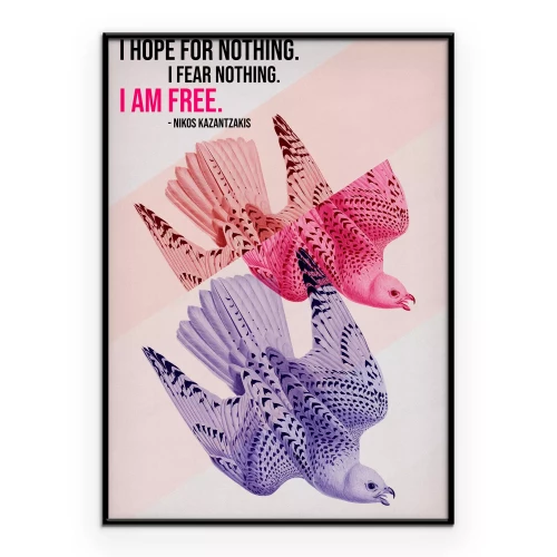 Poster Kleurrijke vogels in vlucht met een slogan over vrijheid