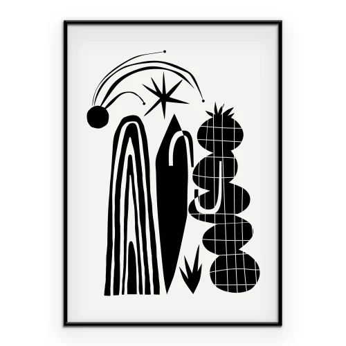 Poster Minimalistische zwarte cactussen met een ster