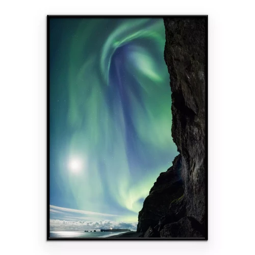 Poster Groen poollicht boven de nachtelijke klif