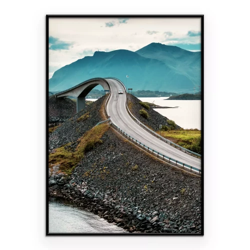 Poster Uitzicht op de bergbrug over het water