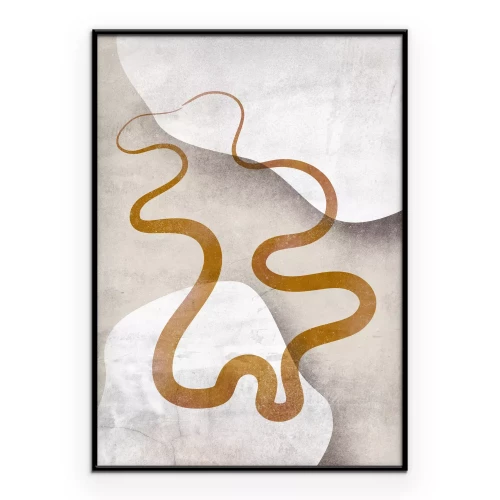 Poster Een abstracte gouden lijn die zich over een lichte achtergrond slingert.