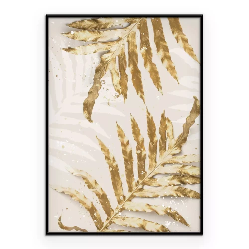 Poster Illustratie van delicate varens in een gouden palet