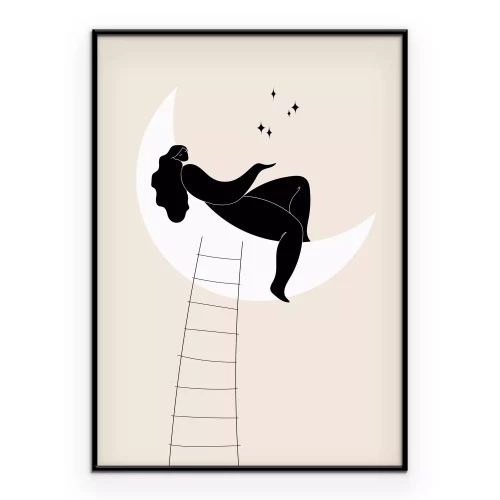 Poster Illustratie van een vrouw op een halve maan