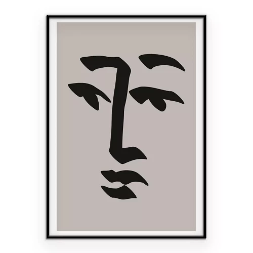 Poster Expressief lijnportret op een grijze achtergrond