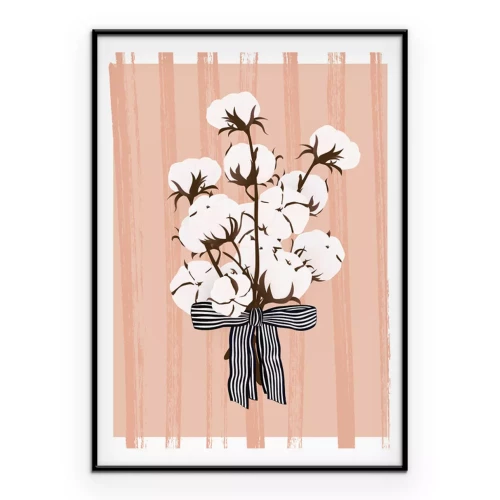 Poster Delicate witte bloemen op een achtergrond met contrasterende strepen