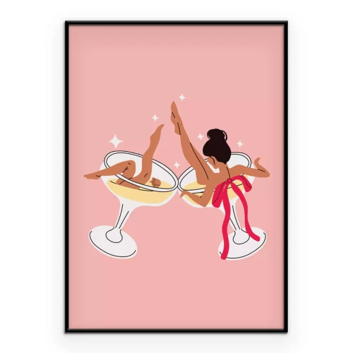 Poster Dansende vrouw met een glas champagne