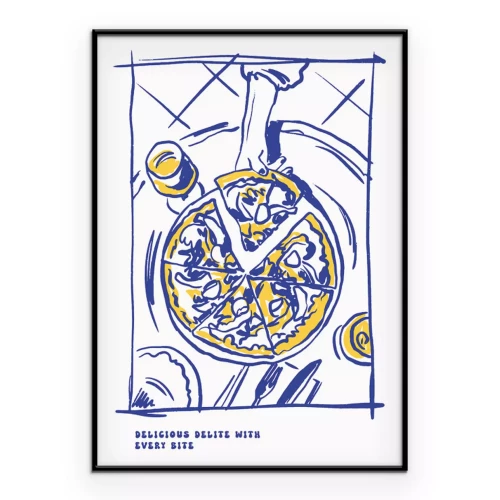 Poster Een magische avond met de geur van pizza en een glas wijn