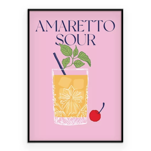 Poster Schets van een luxe cocktail met een kers en tekstdetails