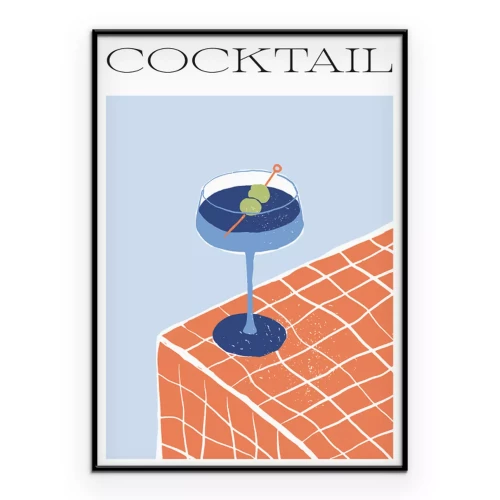 Poster Een verfrissend blauw drankje op een betegeld oppervlak