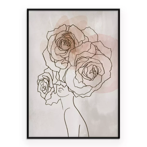 Poster Tekening van een vrouwelijk silhouet met bloemen
