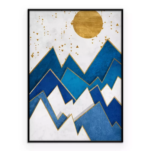 Poster Geometrisch berglandschap in blauwtinten