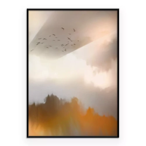 Poster Gouden mist over de bosindruk