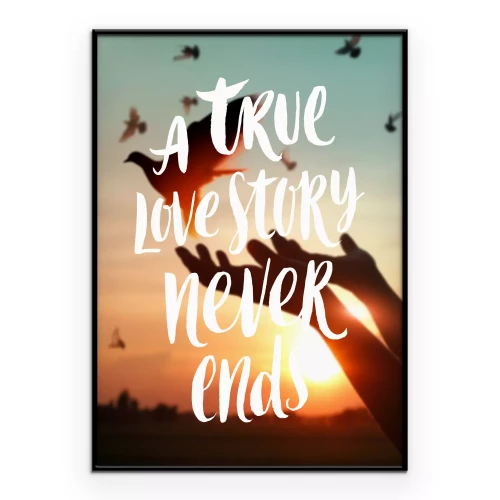 Poster Witte letters op een achtergrond van een hand met vogels