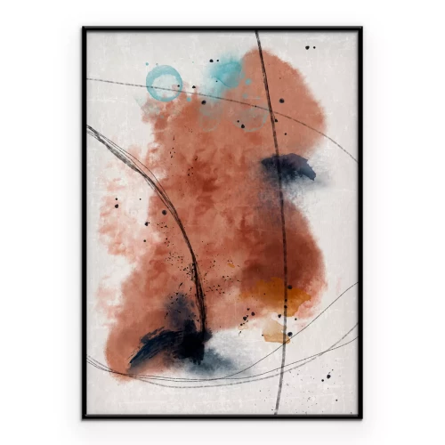 Poster Baksteenrode aquarel met zwarte lijnen