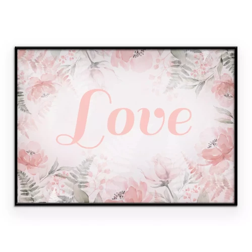 Poster Elegante liefdesinscriptie in een bloemenlijst