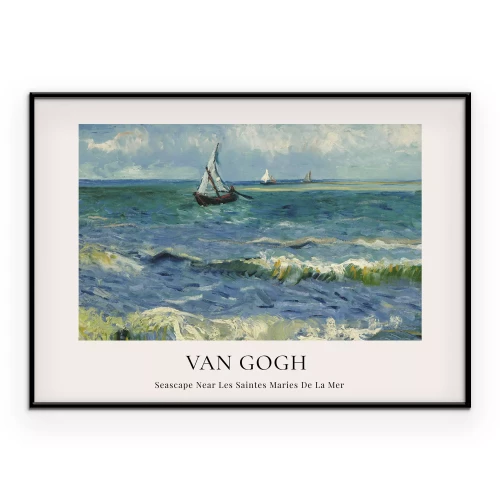 Poster Rusteloze zeeën met golven en een boot