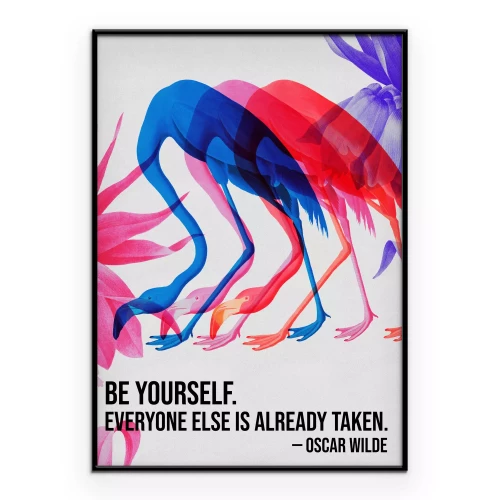 Poster Artistieke afbeelding met een flamingo en een citaat