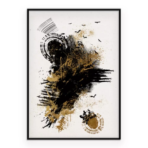 Poster Een expressieve compositie met een donkere vlek