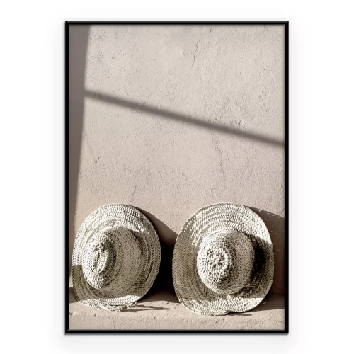 Poster Een scène met strandhoeden in beige tinten