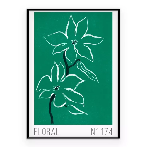 Poster Tekening van bloemen op een groene achtergrond