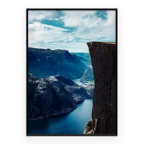 Poster Berglandschap en azuurblauw meer