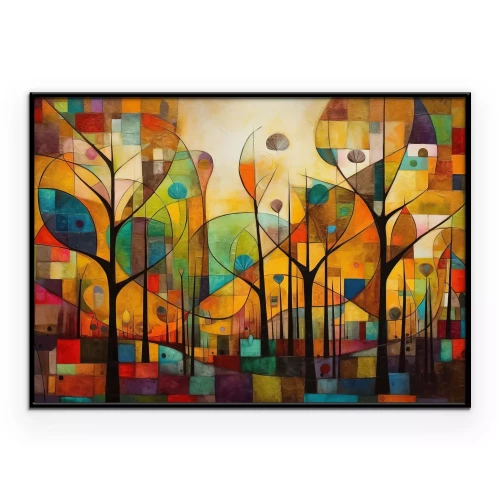 Poster Geometrische bomen in warme tinten