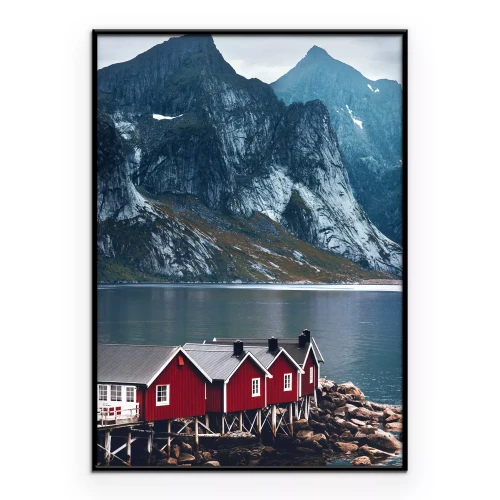 Poster Landschap van een winterbergdorp