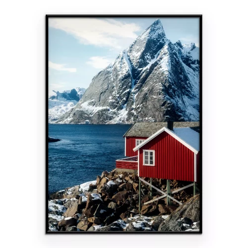 Poster Een historisch huis op een rotsachtige kust