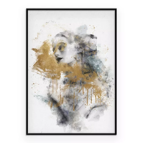 Poster Aquarel vrouwengezicht in grijs