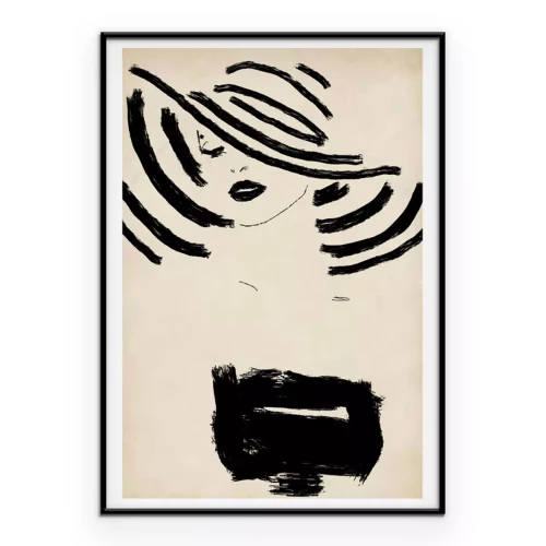 Poster Elegant silhouet van een vrouw met een modieuze hoed