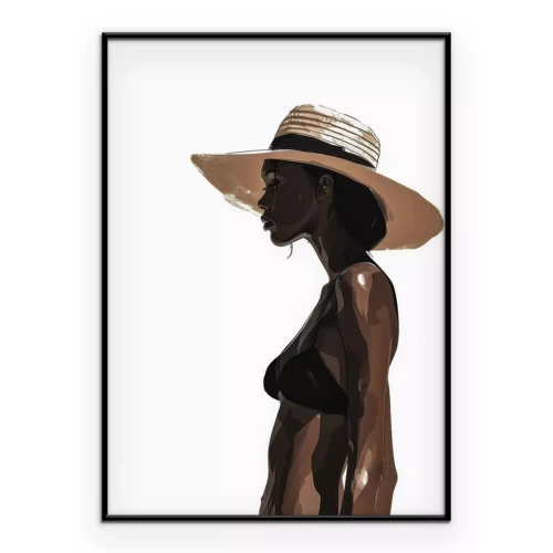 Poster Artistiek portret van een mooie vrouw met hoed