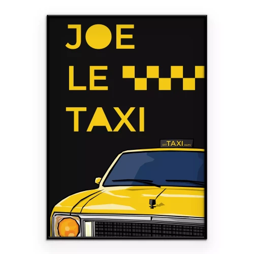 Poster Vintage taxi met gele letters
