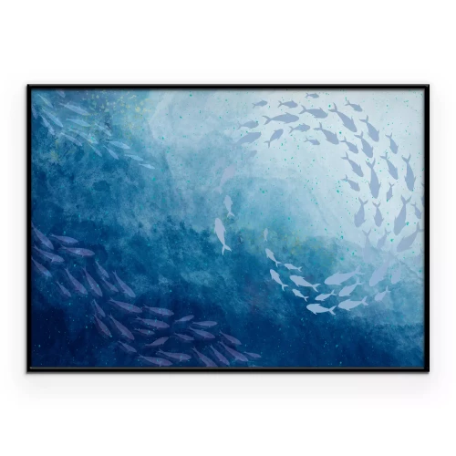 Poster Scholen vissen in de blauwe diepten