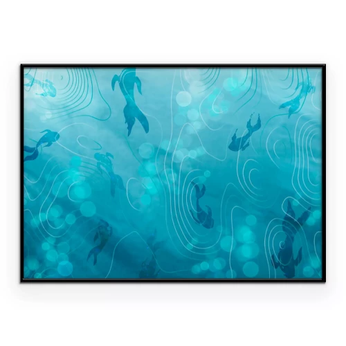 Poster Zwemmende vissen op een waterpatroon met lijnen