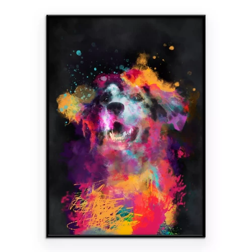 Poster Een hond in een dynamische, veelkleurige compositie