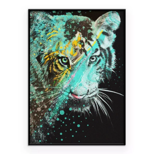Poster Tijgerportret met munt- en gele accenten