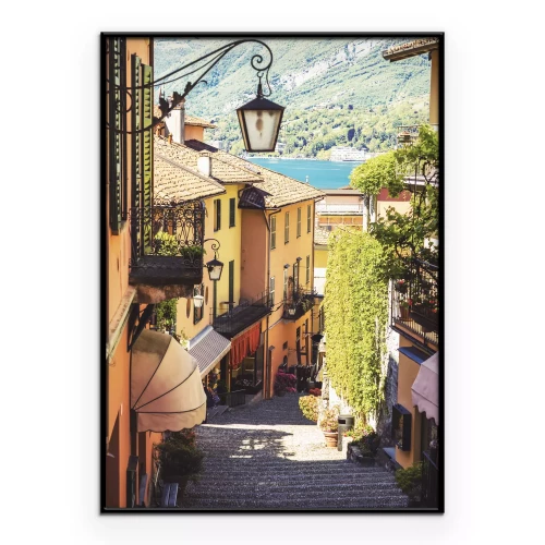 Poster Italiaanse straat met stenen trappen