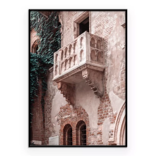 Poster Oude muren met een licht balkon