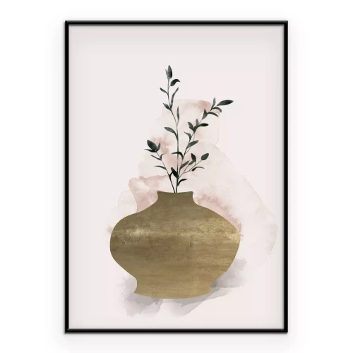 Poster Aardewerk vaas met een groene tak