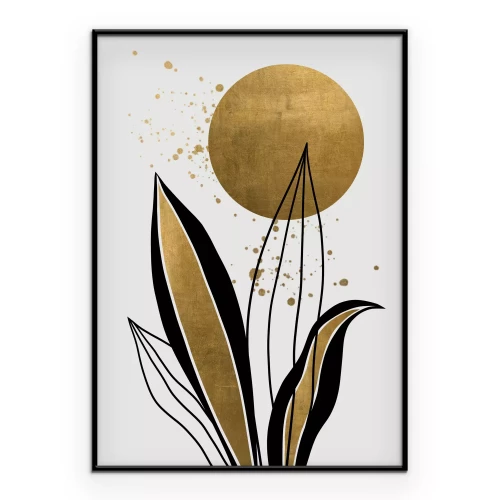 Poster Moderne botanie met een gouden zon