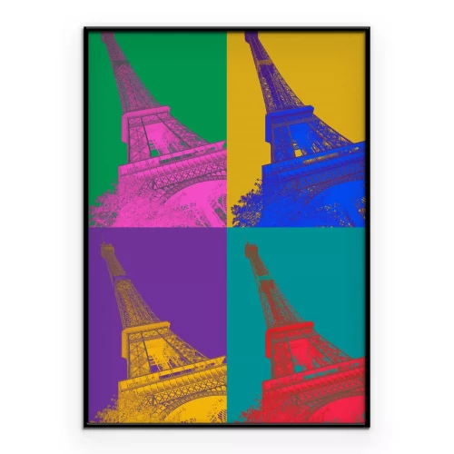 Poster Grafische illustratie van de Eiffeltoren in neonlicht